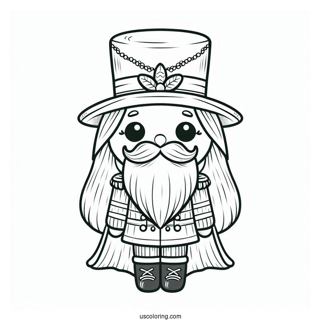 Chibi Nutcracker Coloring Page With A Large Hat And Long Beard For Preschoolers