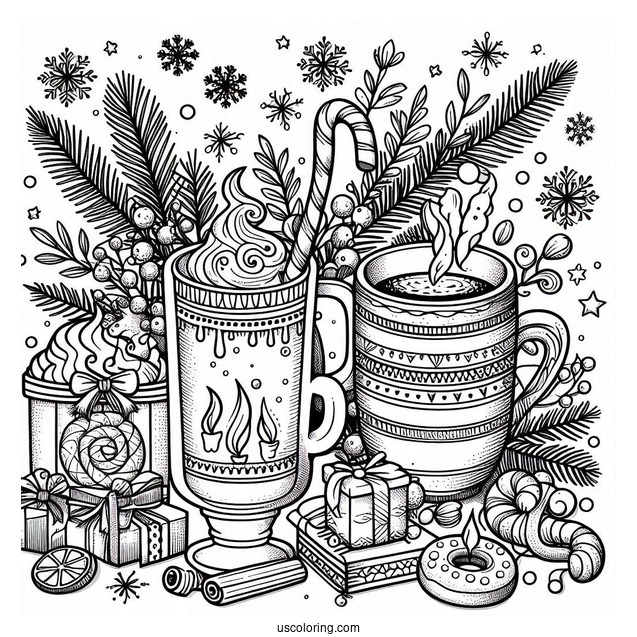 Christmas Coloring Pages For Adults Of Christmas Hot Beverages Coloring Page