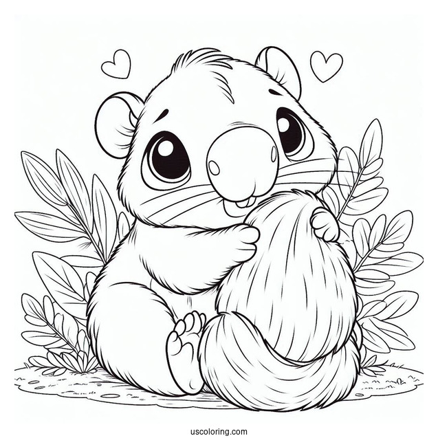 Stitch Hugging A Furry Capybara Coloring Page For Kids
