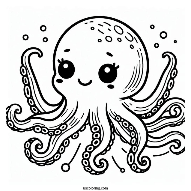 Smiling Octopus Squid Coloring Page For Kids