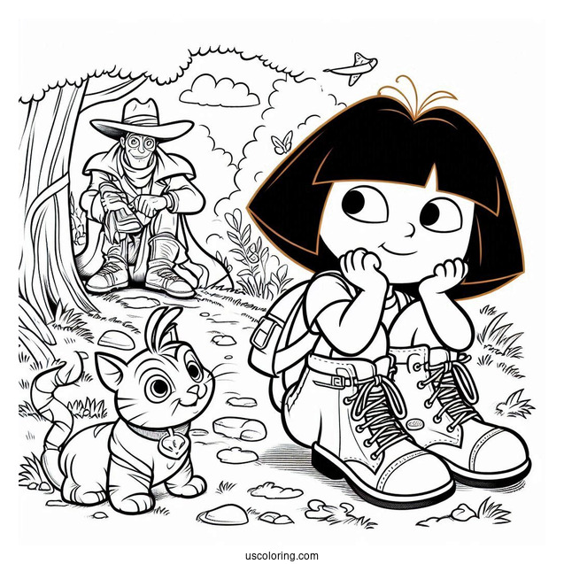 Dora And Boots Quietly Creeping Coloring PAge