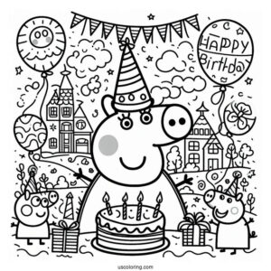 Peppa Pig Happy Birthday Coloring Sheet For Kids