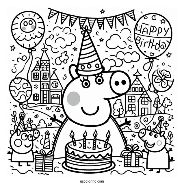 Peppa Pig Happy Birthday Coloring Sheet For Kids