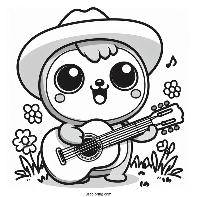 Pororo Coloring Page Playing Guitar For Kids