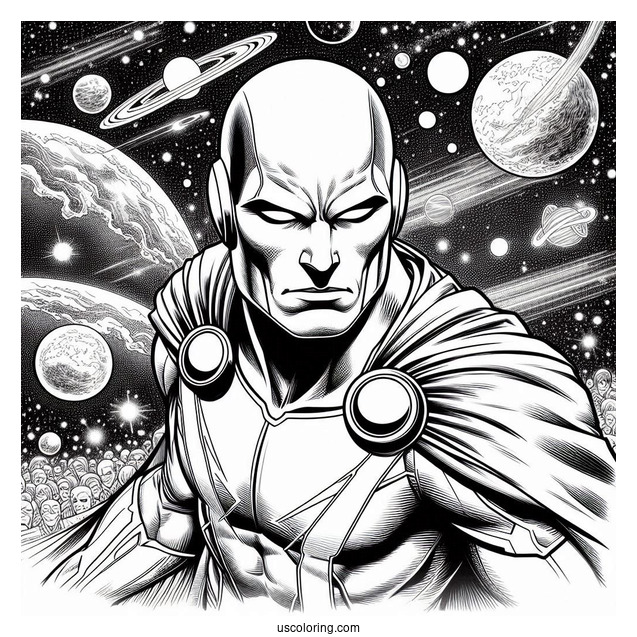 Justice League Coloring Page Of Martian Manhunter Floating In The Galaxy