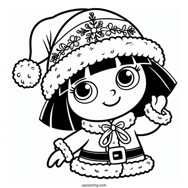 Dora Dressed In a Santa Suit Coloring Page