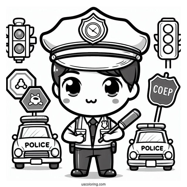 Traffic Control Police Officer To Color