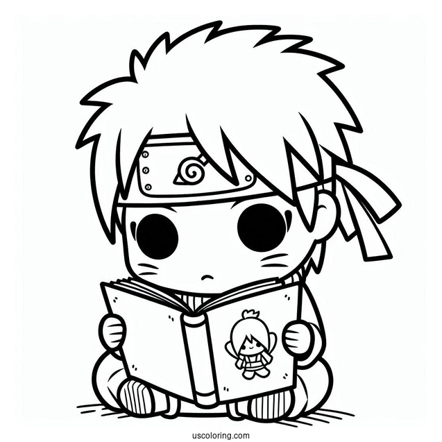 Cute Chibi Kakashi Coloring Page Reading Icha Icha Book For Preschoolers