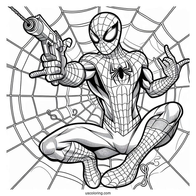 Spider-Man With Web Shooter Pose Coloring In