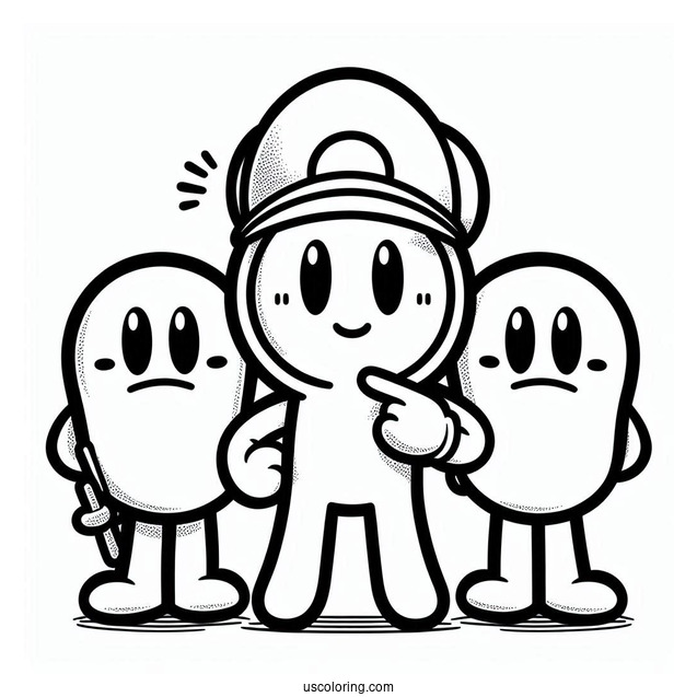 General Guy Leading Two Shy Guy Coloring Page
