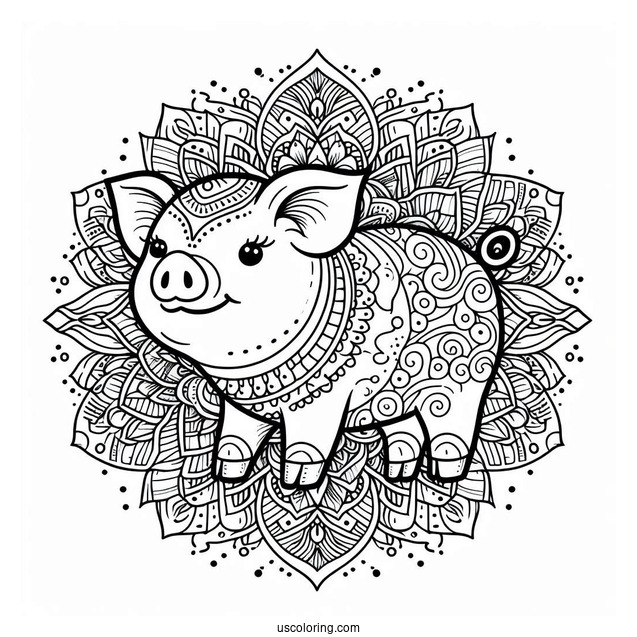 Mandala Pig Coloring Page