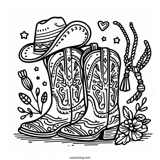 Simple Cowboy Coloring Page Boots For Kids