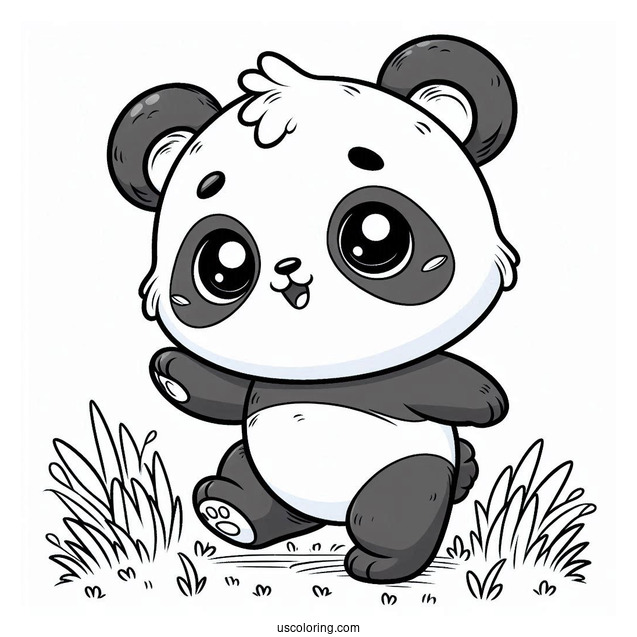 Baby Panda Walking On Grass Coloring Sheet