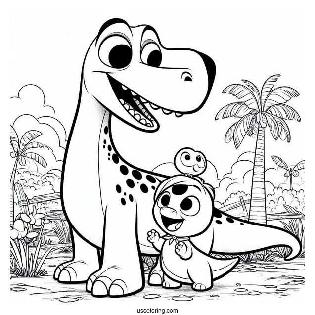 Pixar Coloring Page of Spot And Arlo Of The Good Dinosaur