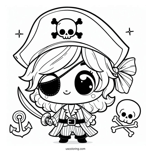 Cartoon Pirate Coloring Page With An Eyepatch For Kids