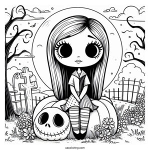 Cute Sally Sitting On Tombstone Coloring In