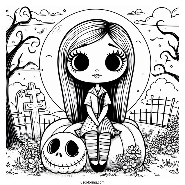 Cute Sally Sitting On Tombstone Coloring In