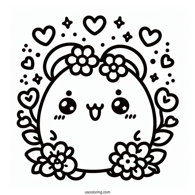Sumikko Gurashi Coloring Page Of Kawaii Tonkatsu With Hearts And Flowers