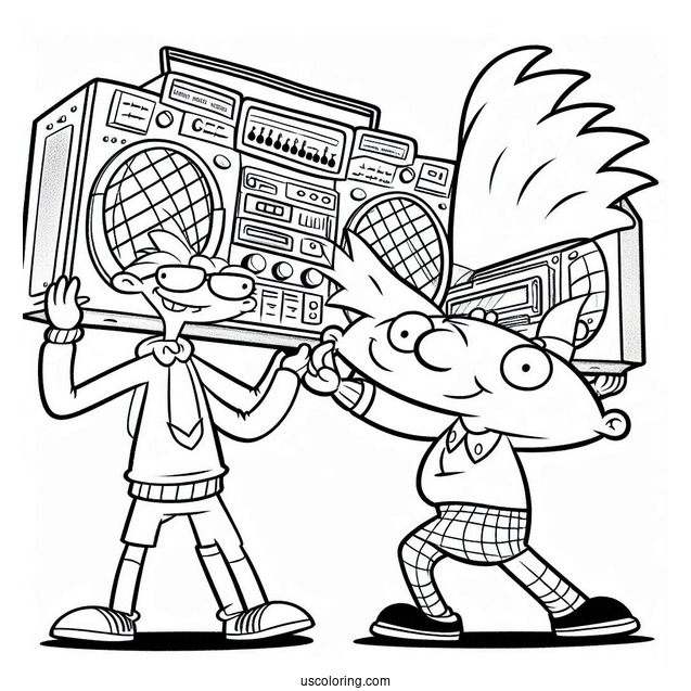 Nickelodeon Coloring Page Of Arnold And Gerald Dancing To Boombox