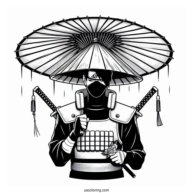 Kakashi Coloring Page Of Minato Holding Japanese Umbrellas