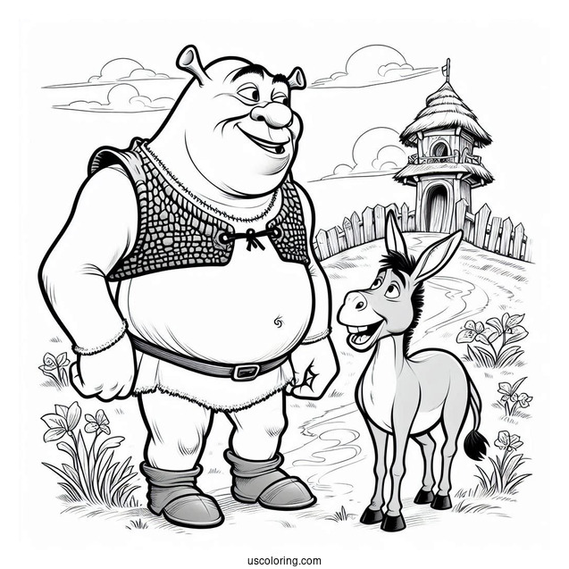 Shrek And Donkey In Duloc Coloring Page