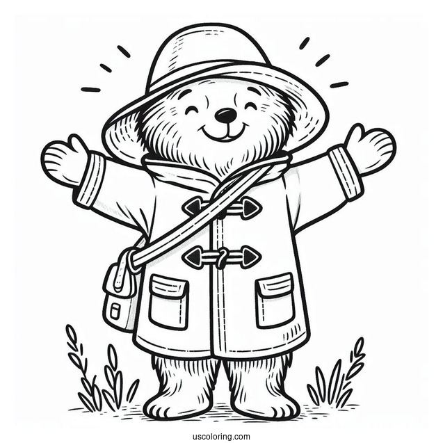 Happy Paddington Coloring Page With His Arms Open For Preschoolers