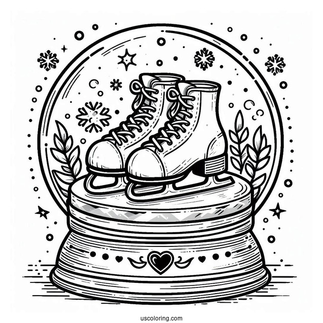Easy Ice Skates Inside A Snow Globe Coloring Page For Kids
