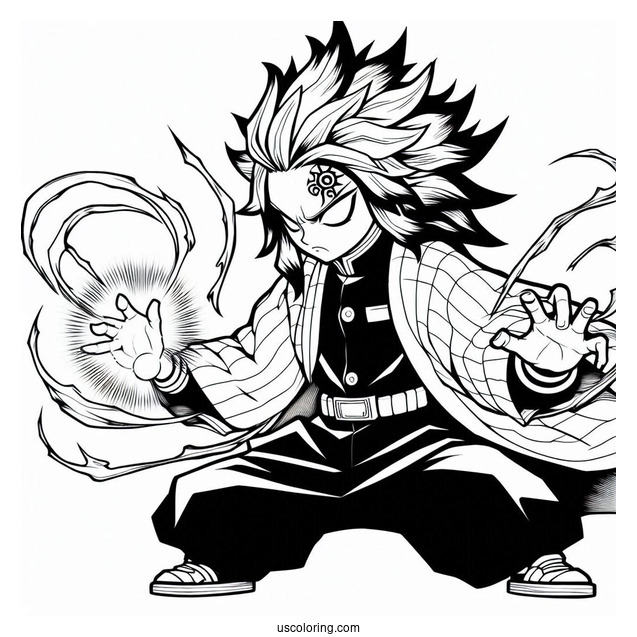Tanjiro Coloring Page Using His Powers In Battle