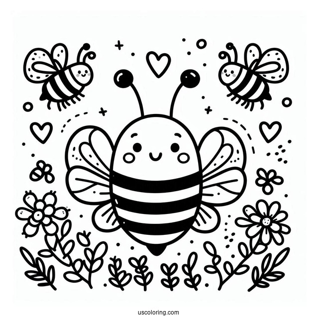 Happy Bee Coloring Page Flashcard For Kids