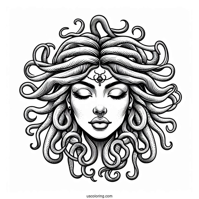 Realistic Medusa Coloring Page With Nose Ring