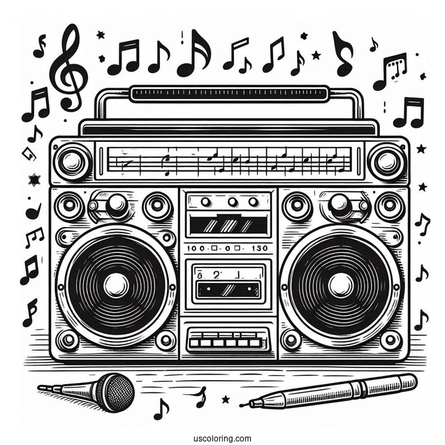 Music Coloring Page Of Vintage Boom Box Coloring Page