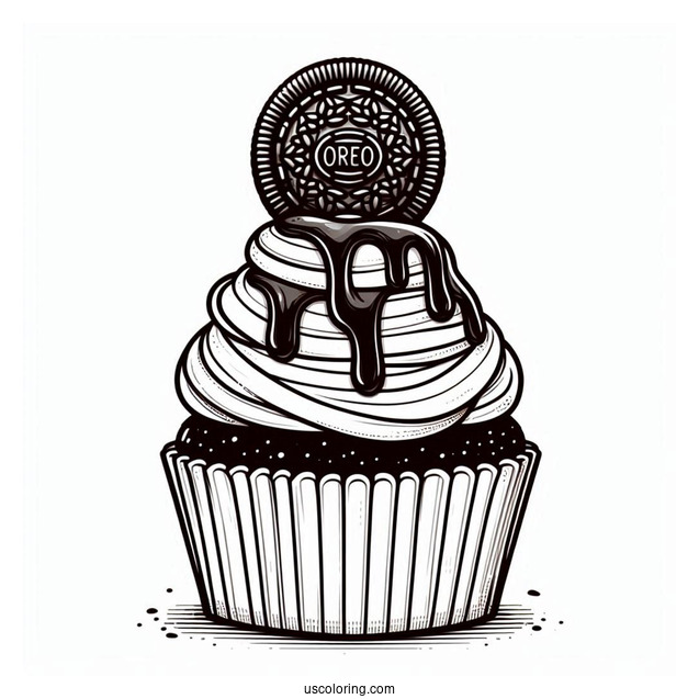 Cupcake With Melting Chocolate And Oreo To Color