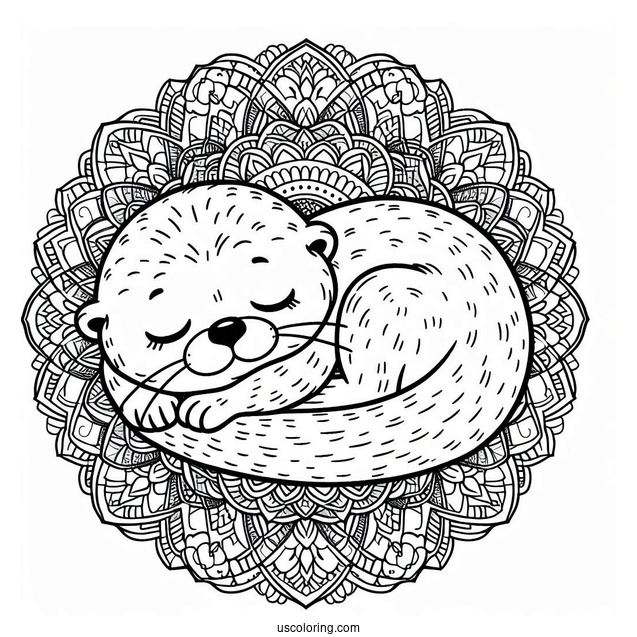 Otter Coloring Page Sleeping On Mandala