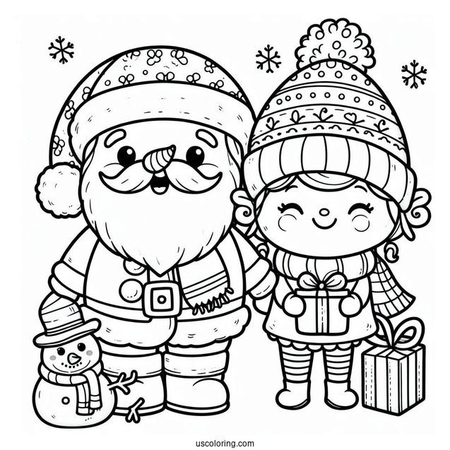 Coloring Page Of Santa And Snowman To Color
