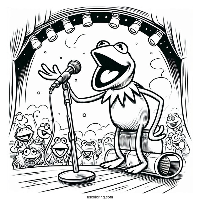 Muppets Coloring Page Of Kermit The Frog On Stage