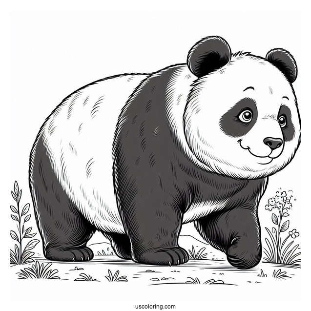 Giant Panda Walking On Grass To Color