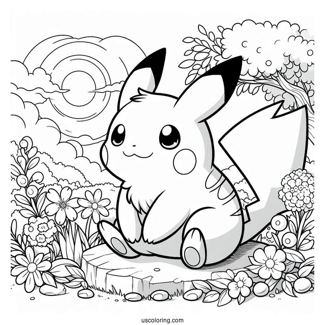 Raichu Coloring Page Sitting In The Garden