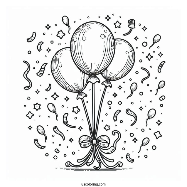 Celebration Balloons With Confetti To Color