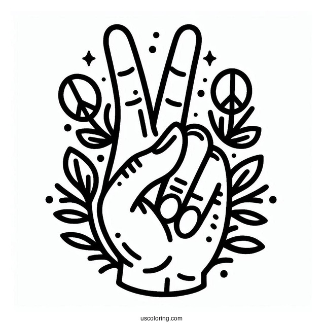 Hand Making Peace Coloring Page For Kids