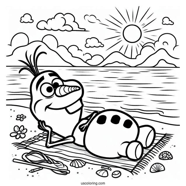 Olaf Laying On The Beach During Summer To Color