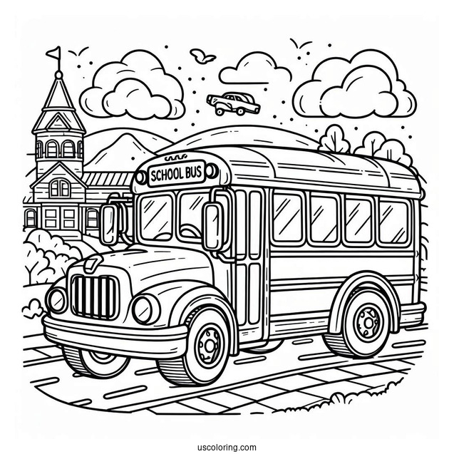 Easy School Bus Coloring Page For Kids