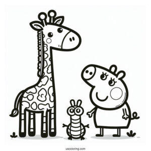 Peppa Pig And Gerald Giraffe Coloring Page