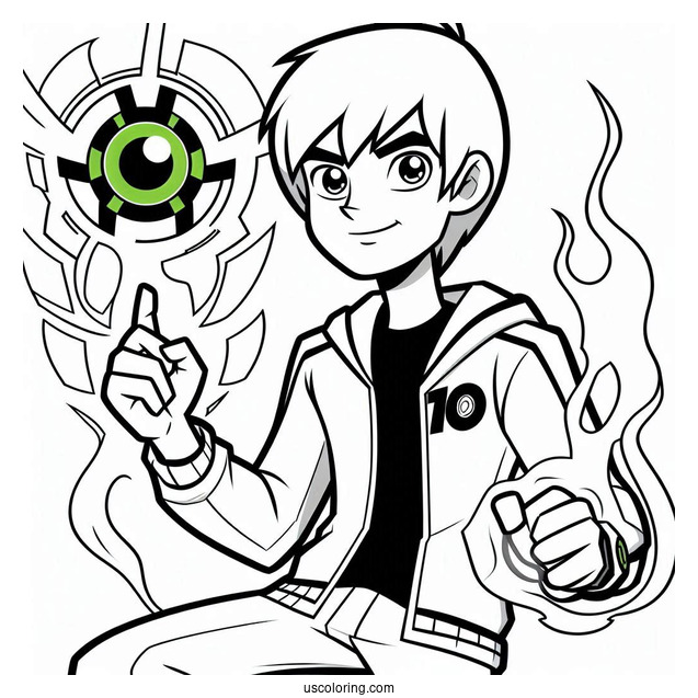 Ben 10 Coloring Page Of Teenage Ben With Omnitrix