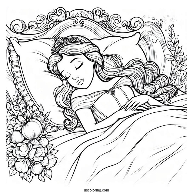 Sleeping Beauty In Deep Sleep Coloring Page For Kids