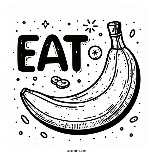Eat Word Next To A Banana Coloring Page For Kids