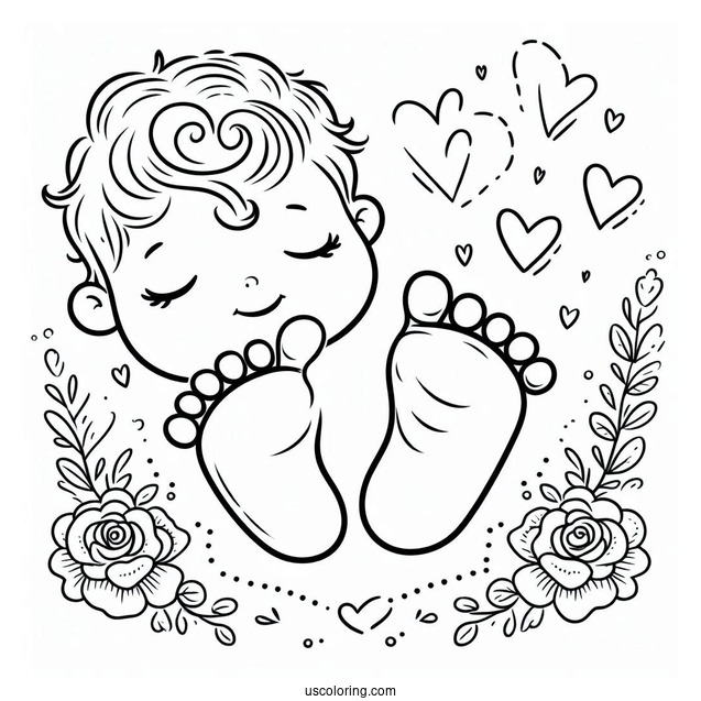 Baby Coloring Page Footprints With Hearts