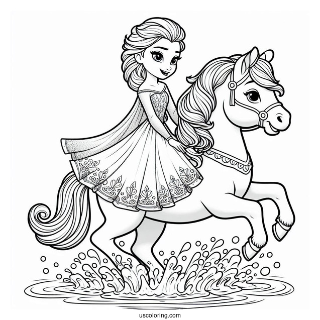 Elsa Riding Water Horse (The Nokk) Coloring