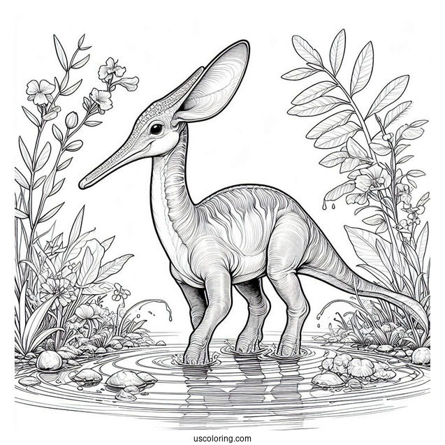 Detailed Parasaurolophus Coloring Page In The Water
