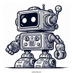 Detailed Square Toy Robot Coloring Sheet For Kids