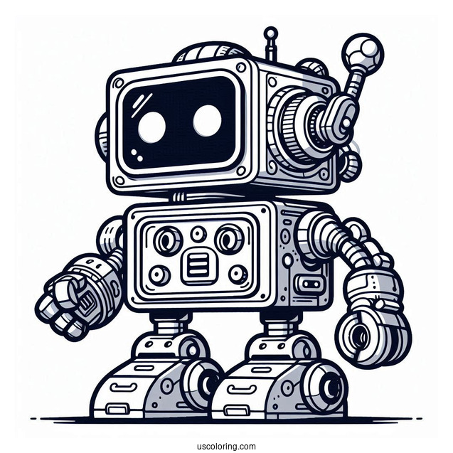 Detailed Square Toy Robot Coloring Sheet For Kids
